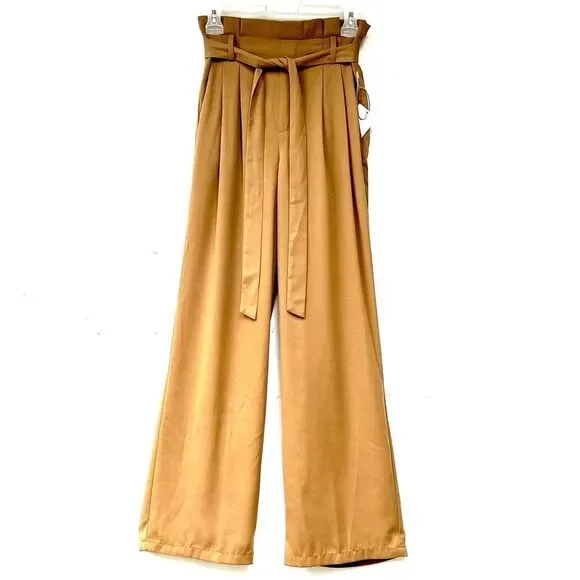 Women's New High Rise Tie Front Paper Bag Waist Dress Pants XS NWT - Picture 1 of 6